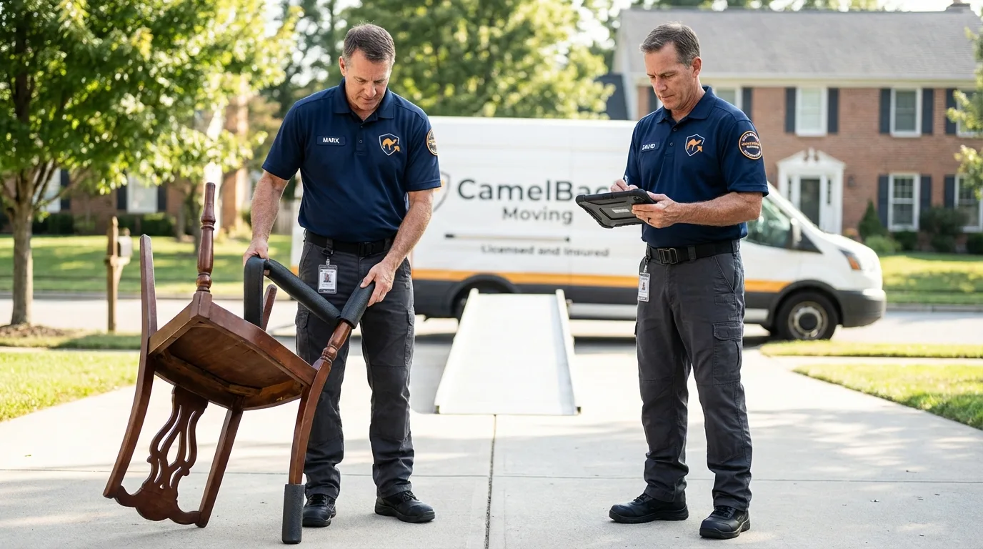 Movers inspecting furniture for damage prevention before loading in Cobleskill, NY