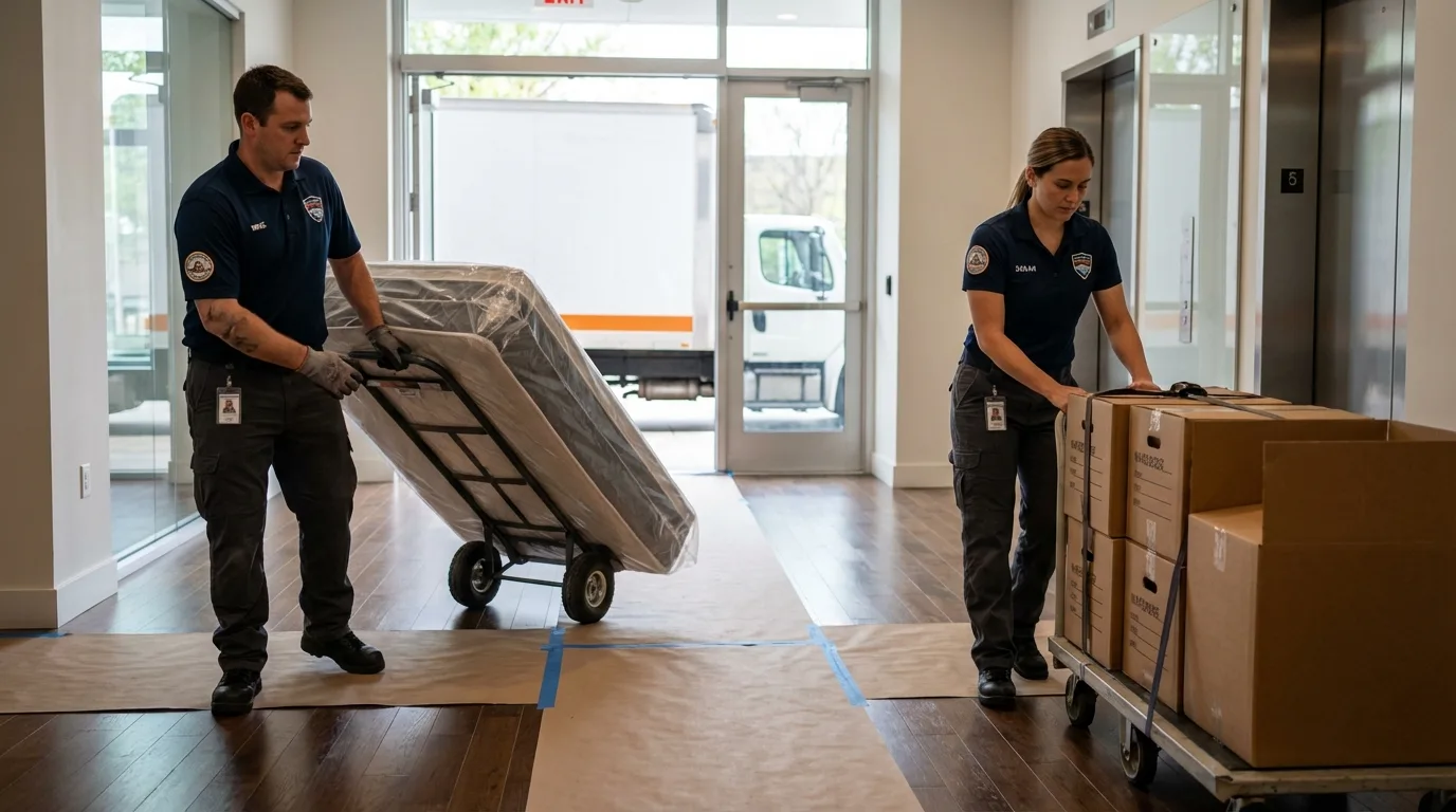 Professional apartment movers loading elevator in Cobleskill, NY